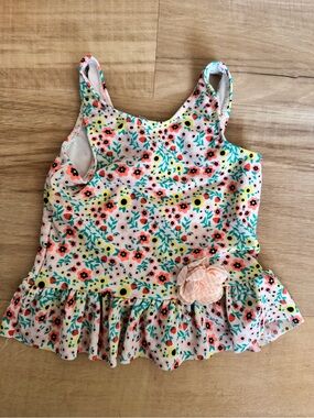 Cat & Jack White Floral Tankini Top with Coral and Teal Accents